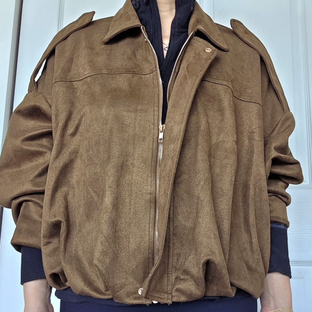 Brown Suede Women's Bomber Jacket Small - Picture 8 of 9